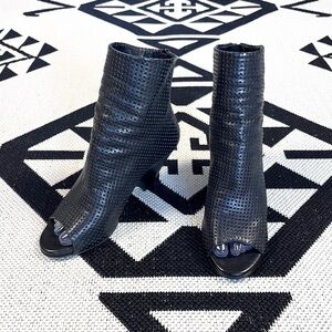 The Last Conspiracy Black Perforated Leather Wedge Open Toe Ankle Boots Size 7